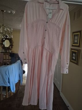 Anthropolgie Xl  Light Pink Long Pleated Shirt Dress
